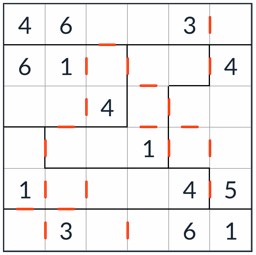 Knightin vastainen epäsäännöllinen peräkkäinen sudoku 6x6