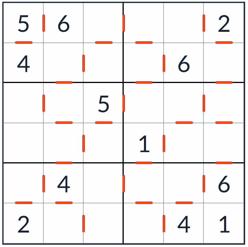 Knightin vastainen peräkkäinen Sudoku 6x6