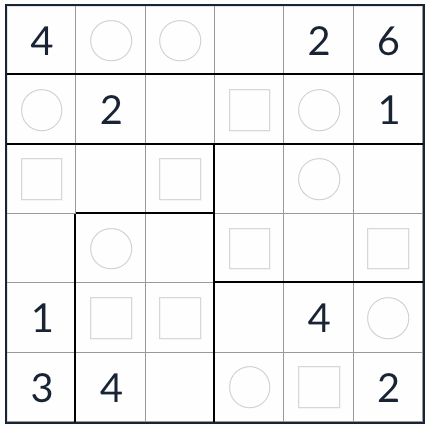 Knight-vastainen epäsäännöllinen tasainen pariton sudoku 6x6