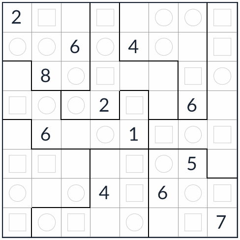 Knight Anti-Knight epäsäännöllinen tasainen pariton sudoku 8x8