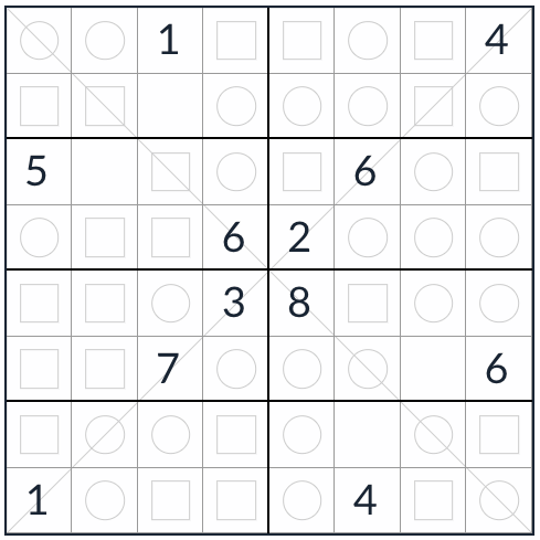 Diagonaalinen tasa-arvoinen sudoku 8x8