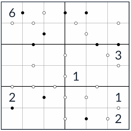 King-anti-Kropki Sudoku 6x6