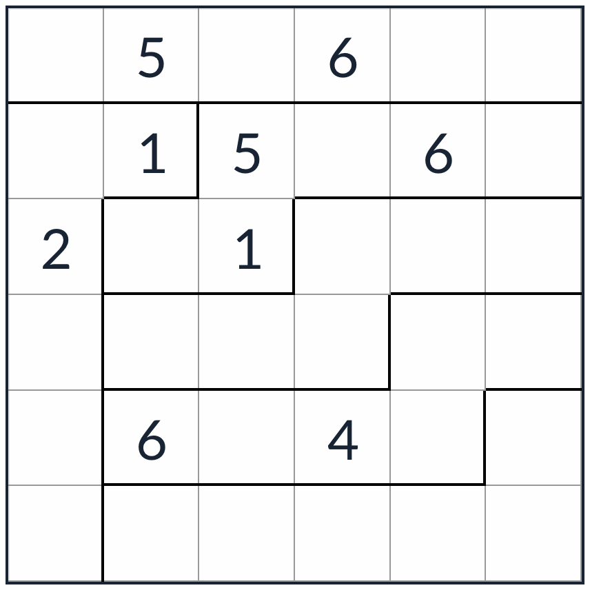 Epäsäännöllinen ei-peräkkäinen Sudoku 6x6