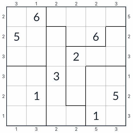 Kingien vastainen epäsäännöllinen pilvenpiirtäjä Sudoku 6x6