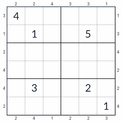 Knight-anti-Knight-pilvenpiirtäjä Sudoku 6x6