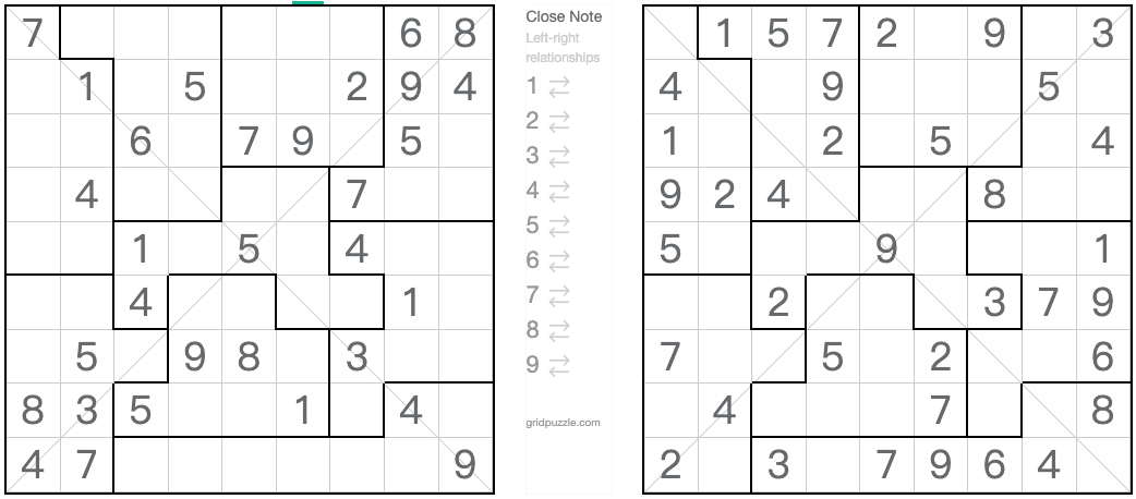 Twin vastaava diagonaalinen palapeli Sudoku